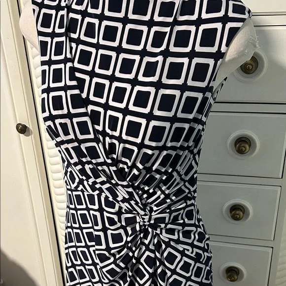Ralph Lauren Blue and White Geometric Midi Dress - Picture 2 of 10